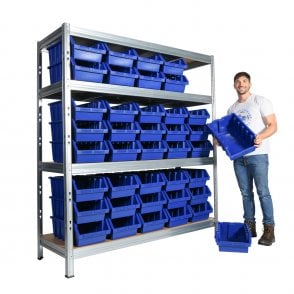 BULLRACK RIVET Longspan Shelving 1800mm Wide with Chipboard Shelf Levels & Boulder 5 Picking Bins
