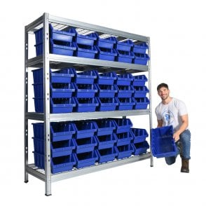 BULLRACK RIVET Longspan Shelving 1800mm Wide with Wire Mesh Shelf Levels & Boulder 5 Picking Bins