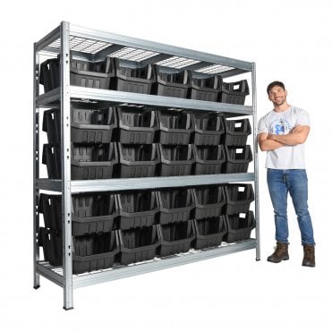 BULLRACK RIVET Longspan Shelving 2100mm Wide with Wire Mesh Shelf Levels & Boulder MAX 6 Picking Bins