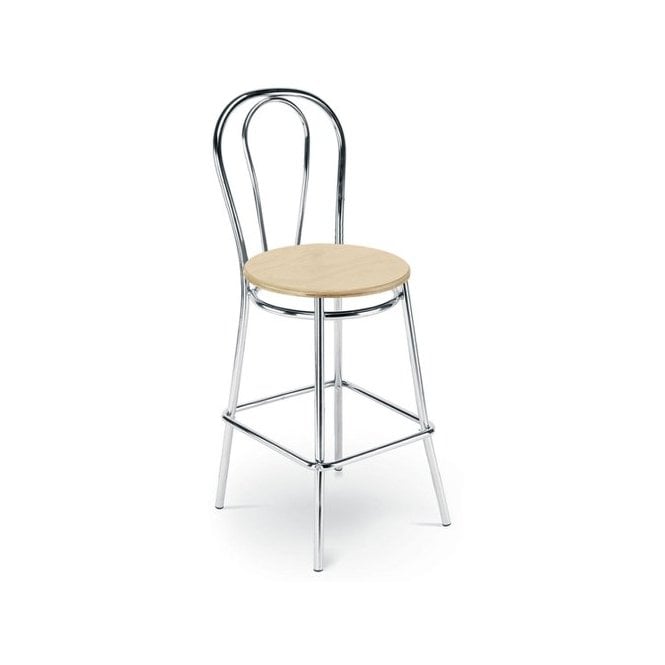 Canteen bar stool - 4 leg frame in chrome and plywood seat - Beech - Overall Height: 1100mm - Overall Width: 430mm - Overall Depth: 470mm