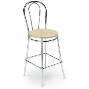 Canteen bar stool - 4 leg frame in chrome and plywood seat - Beech - Overall Height: 1100mm - Overall Width: 430mm - Overall Depth: 470mm