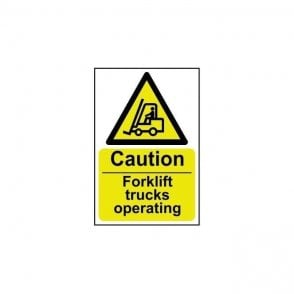 Caution Forklift Trucks Operating Sign 600 x 400mm - Self Adhesive Vinyl