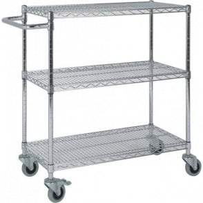 Chrome Wire Trolley H970 x W915 x D460mm 3 Shelf Level 270kg UDL