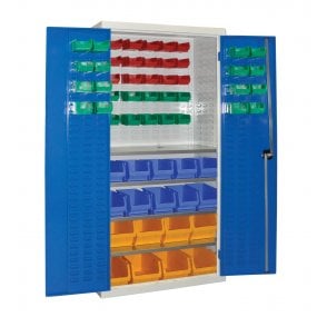Container Storage Cupboard with door - H.1800 W.900 D.460 - 10 x Size 3 Containers, 8 x Size 5 Containers, 41 x Size 2 Containers, 4 Shelves
