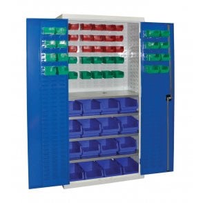 Container Storage Cupboard with door - H.1800 W.900 D.460 - 16 x Size 4 Containers, 41 x Size 2 Containers, 4 Shelves