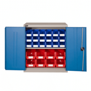 Industrial Cupboard H1015 x W915 x D460mm supplied with 1 Adjustable Shelf 85kg UDL + 8 BIN40 & 18 BIN30