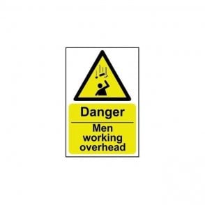 Danger Men Working Overhead Sign 600 x 400mm - Self Adhesive Vinyl