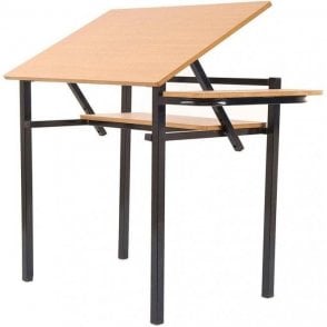 Drawing Table with Adjustable Top and Instrument Shelf W800xD500xH830mm - Black frame with Beech top