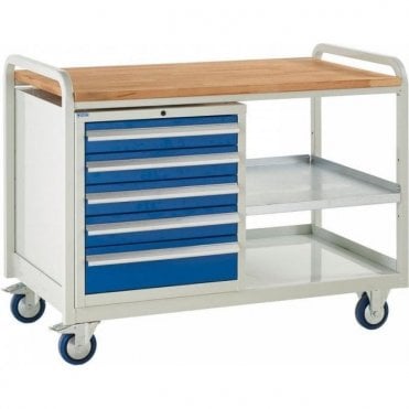 Euroslide Trolley - Beech Top with 5 Drawers - Kit 10 - 1270mm Wide x 960mm High