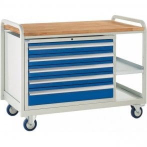 Euroslide Trolley - Beech Top with 5 Drawers - Kit 16 - H960 x W1270 x D675mm