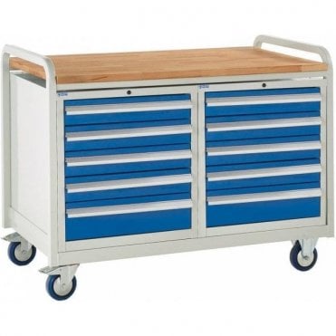 Euroslide Trolley - Beech Top with 5 Drawers - Kit 22 - 1270mm Wide x 960mm High