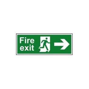 Fire exit (Man arrow right) 400 x 150mm - Self adhesive rigid Photoluminescent material