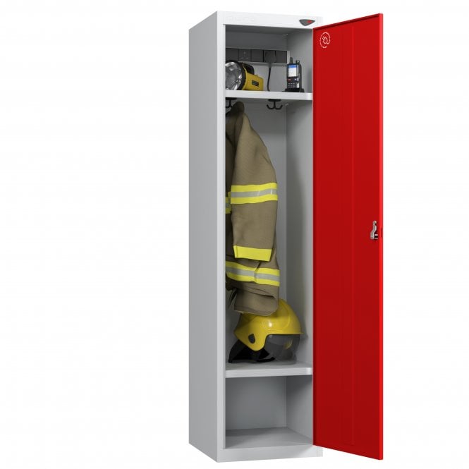 Fire Fighter Locker - 1 Door - Charging - 3 Pin + Dual USB-A & USB-C  Sockets - Sloped Top - H1950 x W450 x D550mm