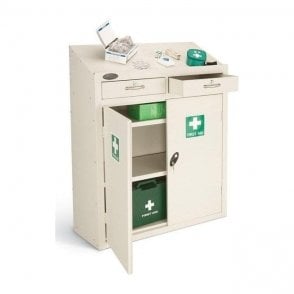 First Aid Work Station with Doors / 2 Drawers H1210 x W915 x D460mm supplied with 2 Adjustable Shelves 65kg UDL