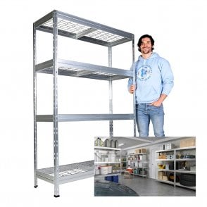 Galvanised Mesh Shelving H1800 x W1200 x D450mm 4 Shelf Level 300kg UDL