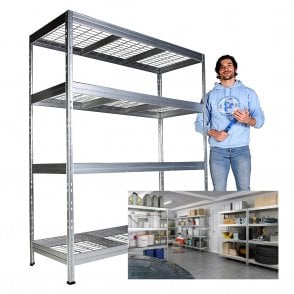 Galvanised Mesh Shelving H1800 x W1500 x D600mm 4 Shelf Level 400kg UDL