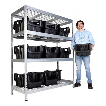 Galvanised Mesh Shelving 1500mm Wide with Boulder MAX 6 Picking Bins