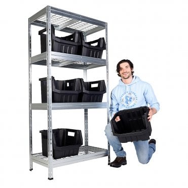 Galvanised Mesh Shelving 900mm Wide with Boulder MAX 7 Picking Bins