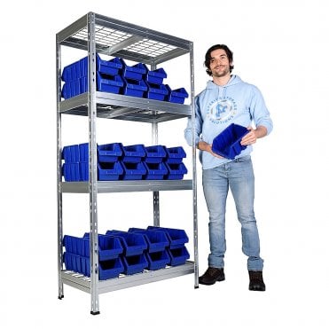 Galvanised Mesh Shelving 900mm Wide with with Boulder 3 Picking Bins
