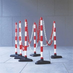 Red & White Lightweight Chain Posts with Round Plastic Hollow Base - Set of 6