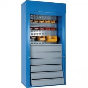 Heavy Duty Roller Shutter Cabinets - 6 Drawers, & 1/2 Louvred, 1 Shelf H2000 x W1000 x D500mm