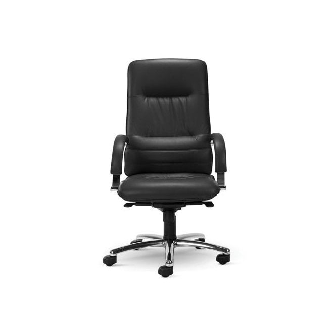 High back manager armchair - Chrome 5 star base - Black Leather