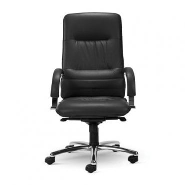 High back manager armchair - Chrome 5 star base - Black Leather