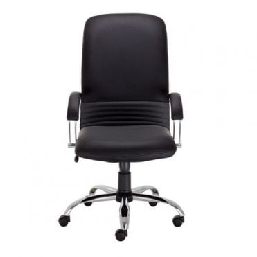 High back manager armchair - Chrome 5 star base - Black Leather