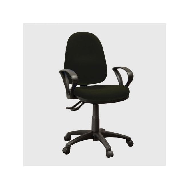 High back operator chair with arms and 2 levers - Black Fabric