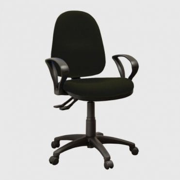 High back operator chair with arms and 2 levers - Black Fabric
