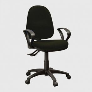 High back operator chair with arms and 2 levers - Black fabric - Seat Width: 495mm - Seat Depth 445mm - Overall Height: 975-1160mm