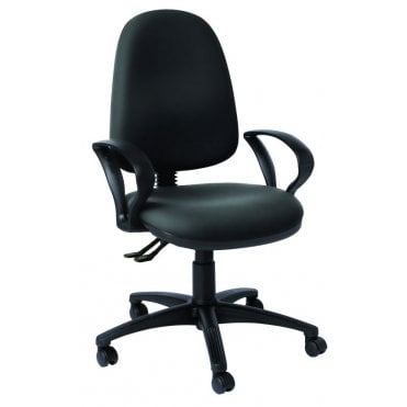 High back operator chair with arms and 2 levers - Black Vinyl