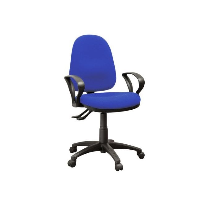 High back operator chair with arms and 2 levers - Cobalt Blue Fabric