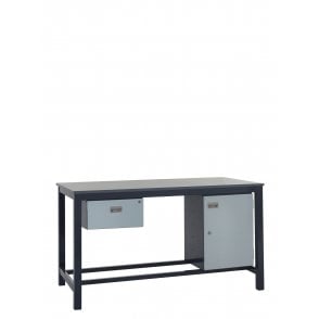 KIT A: Heavy Duty Workbench - Laminate Top H.840 W.1200 D.750 - Single Drawer & Storage Cupboard