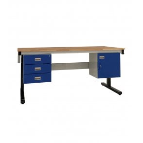 KIT B: Electric Height Adjustable Workbench - Beech Top H.840 W.1500 D.750 - Storage Cupboard & Triple Drawer Unit