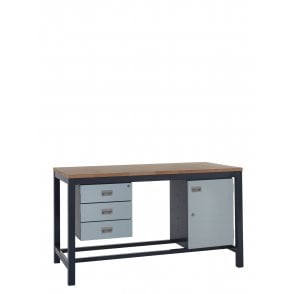 KIT B: Heavy Duty Workbench - Beech Top H.840 W.1800 D.750 - Storage Cupboard & Triple Drawer Unit