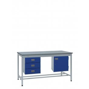 KIT B: Square Tube ESD Workbench - Lamstat Top H.840 W.1200 D.750 - Storage Cupboard & Triple Drawer Unit