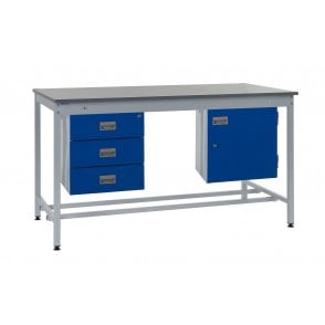 KIT B: Square Tube Workbench - Laminate Top H.840 W.1800 D.750 - Storage Cupboard & Triple Drawer Unit
