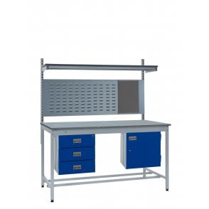 KIT D: Square Tube ESD Workbench - Lamstat Top H.840 W.1800 D.750 - Storage Cupboard, Triple Drawer Unit, 760mm Rear Support Posts, Louvre Panel & Lamstat Upper Shelf