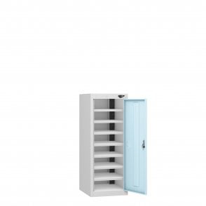 Low Laptop Locker - 1 Door - 8 Compartment - Charging - 3 Pin Sockets - Flat Top - H1000 x W380 x D450mm