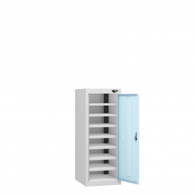 Low Laptop Locker - 1 Door - 8 Compartment - Charging - 3 Pin Sockets - Sloped Top - H1150 x W380 x D450mm