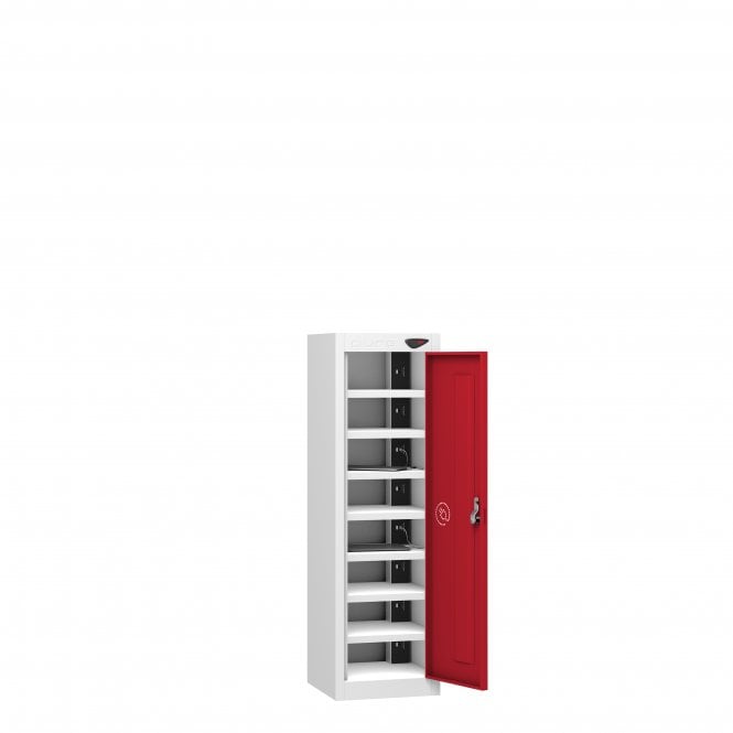 Tablet Locker - Low 1 Door - 8 Compartment - Charging - Dual USB-A Sockets - Sloped Top - H1150 x W300 x D300mm
