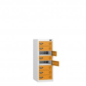 Low Laptop Locker - 8 Door - 8 Compartment - Charging - 3 Pin Sockets - Sloped Top - H1150 x W380 x D450mm