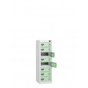 Low Tablet Locker - 8 Door - 8 Compartment - Charging - 3 Pin Sockets - Flat Top - H1000 x W300 x D300mm