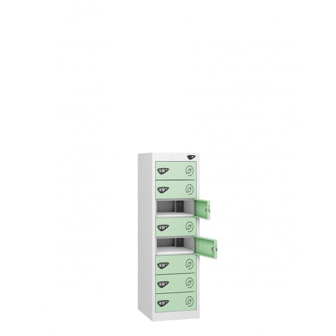 Low Tablet Locker - 8 Door - 8 Compartment - Charging - 3 Pin Sockets - Sloped Top - H1150 x W300 x D300mm
