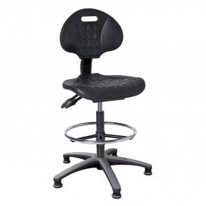 Medium back draughtsman chair without arms, polyurethane with an adjustable footring, on glides - Black - Seat Width: 460mm - Seat Depth 420mm - Overall Height: 920-1280mm