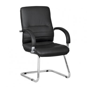 Medium back manager armchair - Chrome cantilever frame - Black Leather
