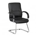Medium back manager armchair, chrome cantilever frame and fixed padded arms - Black leather - Seat Width: 520mm - Seat Depth 440mm - Seat Height: 480mm