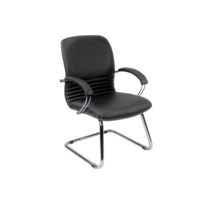 Medium back manager armchair, chrome cantilever frame and fixed padded arms - Black leather - Seat Width: 520mm - Seat Depth 470mm - Seat Height: 480mm