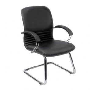 Medium back manager armchair, chrome cantilever frame and fixed padded arms - Black leather - Seat Width: 520mm - Seat Depth 470mm - Seat Height: 480mm